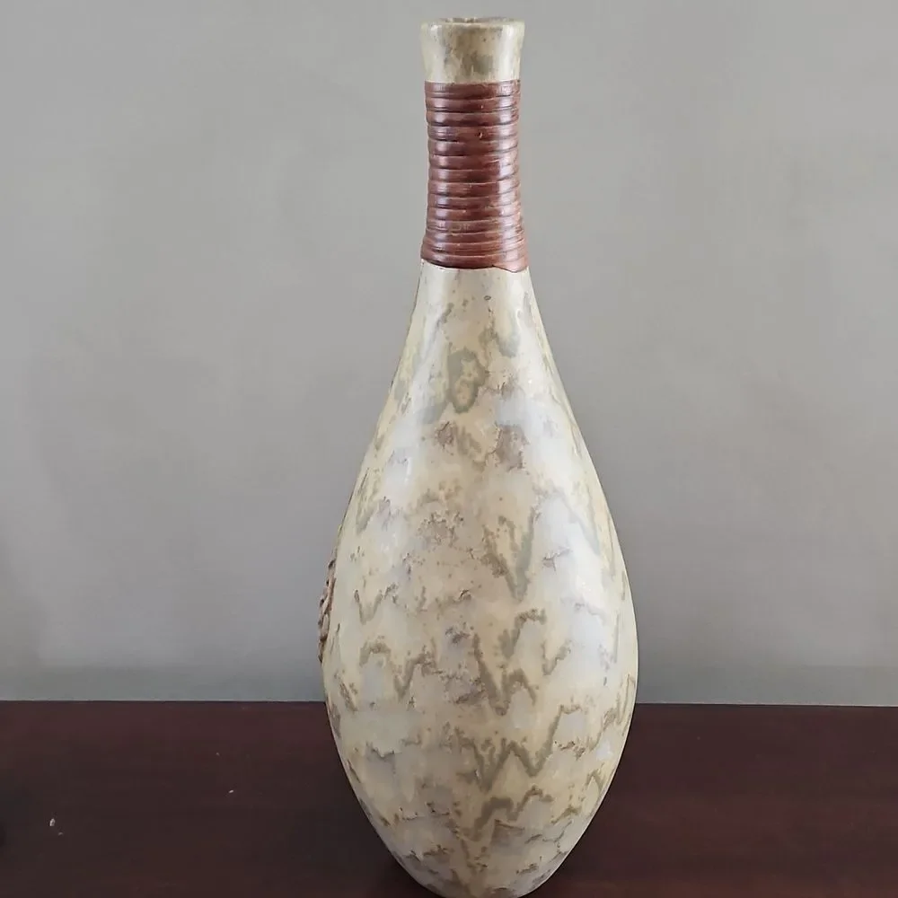 Pier 1 Cream and Brown Ceramic Decorative Vase